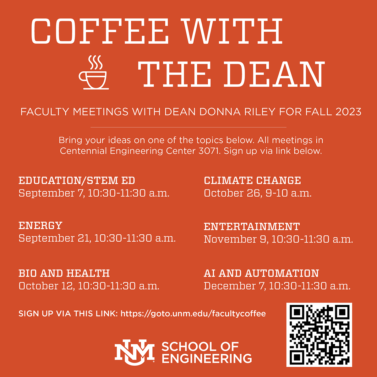 Faculty, graduate students invited to sign up for Coffee with the Dean