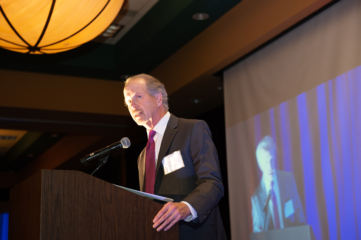 photo: Charles Fledderman sepaking at the School of Engineering Distinguished Alumni Awards